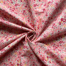 Load image into Gallery viewer, We have this amazing vibrant pink fabric with small flowers in deep red and pink colours, along with yellow and white with soft pale green leaves. 
