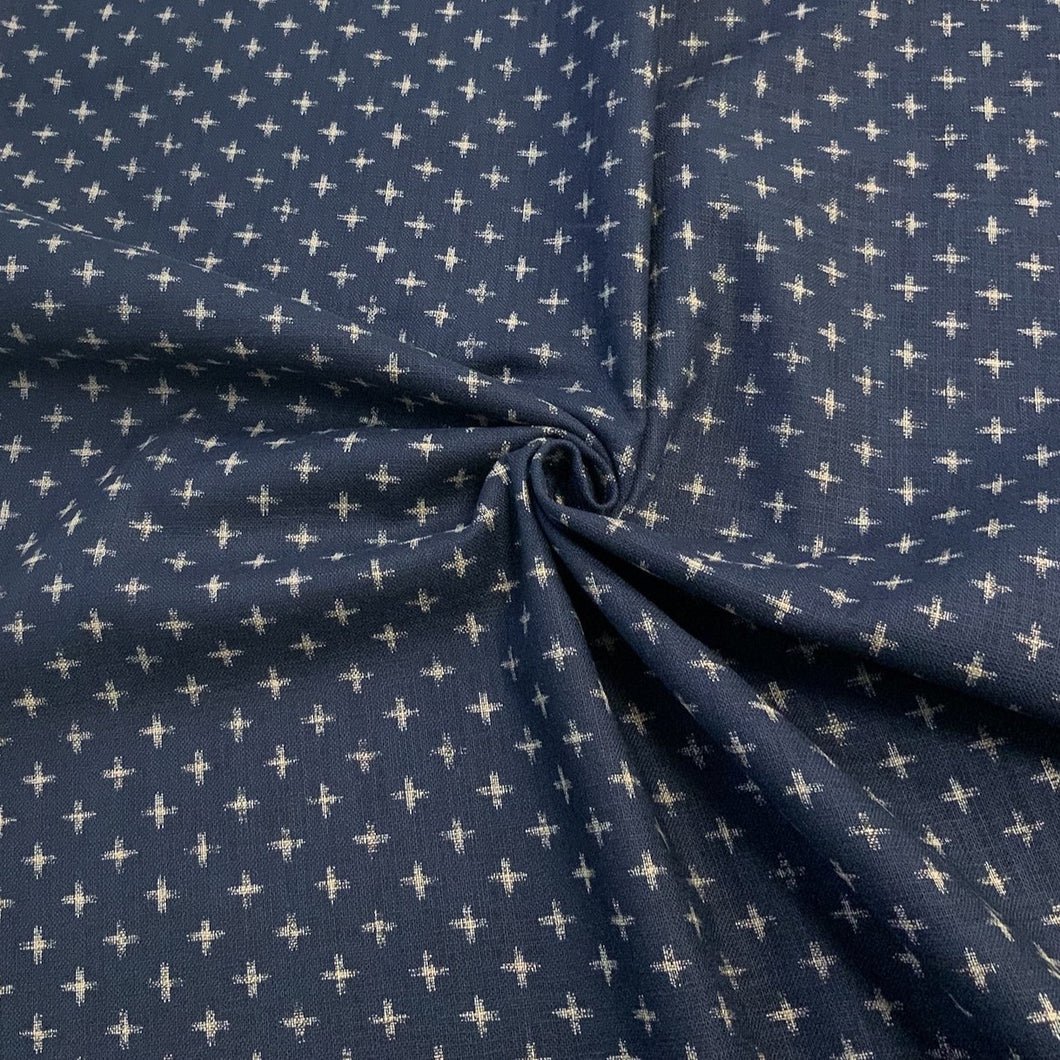 Introducing this wonderful cotton poplin fabric designed by Sevenberry. The deep navy and cream colour homespun printed cotton fabric features a traditional Japanese design with little cross motifs and is perfect for dressmaking, crafts and light furnishings.