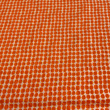 Load image into Gallery viewer, Orange dots with yellow grid salt crinkled cotton fabric is wonderful and lightweight, made with a unique salt shrinking process. This fabric is made from 100% cotton and has a soft and comfortable texture that feels great against the skin. Its unique salt shrinking process creates a bubble textured surface that adds a touch of sophistication and depth to any design.
