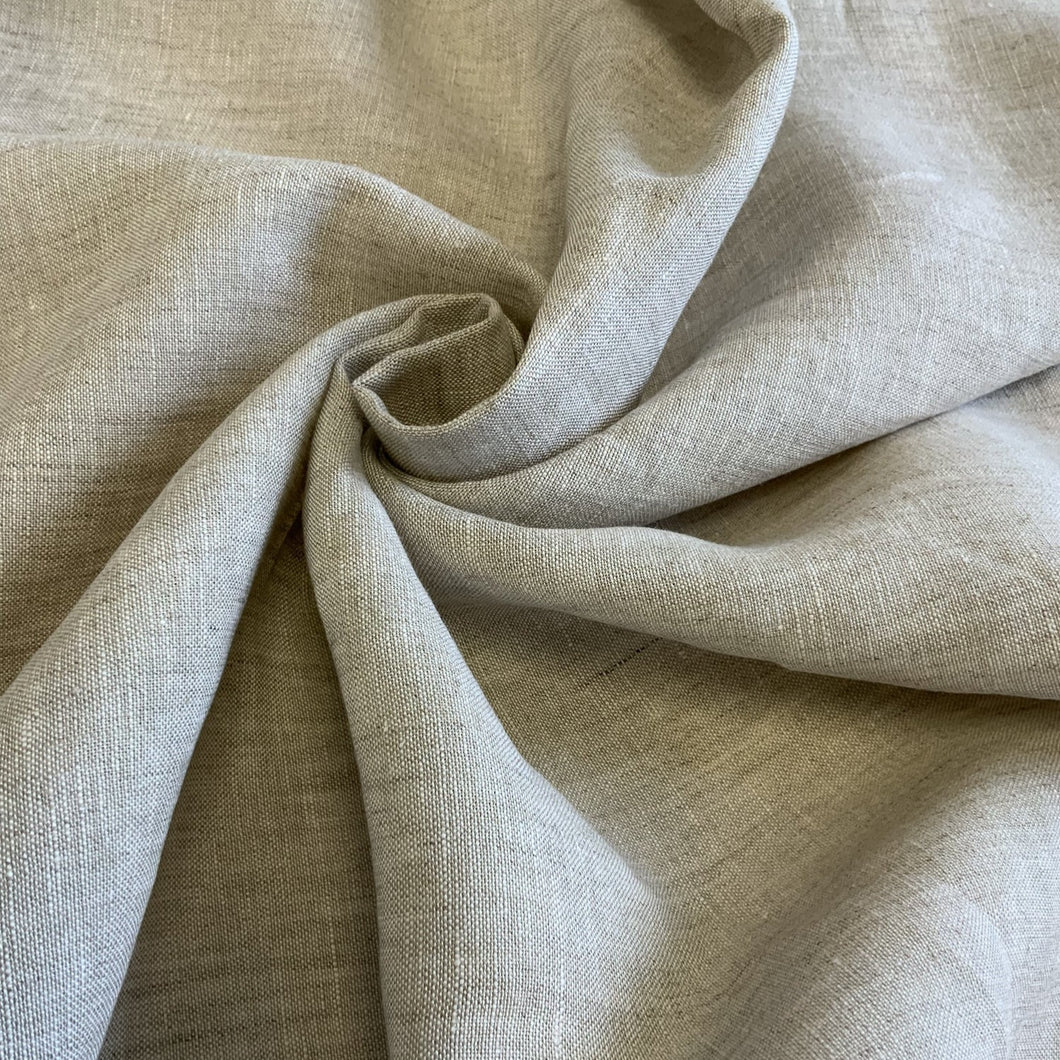Introducing this amazing Italian deadstock sewing fabric. A lovely quality oatmeal coloured linen fabric. Linen is a great fabric to use because it feels light and is breathable. It is an ideal dressmaking material for clothing such as dresses, skirts, trousers but also decorative purposes too..