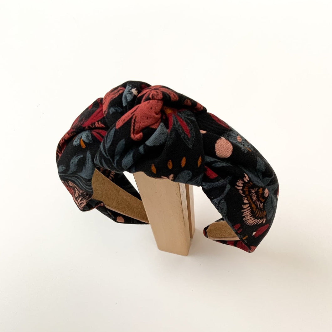 Dark Midnight Floral Knotted Hairband