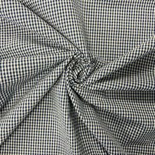 Load image into Gallery viewer, Introducing this amazing Italian deadstock sewing fabric. A blue and white small checked fabric. Gingham fabric is instantly recognisable and a firm favourite for many especially during the spring and summer months, but also popular into Autumn. Known for its checked patterns of white and a bold colour. Seersucker is a summery cotton fabric which has a puckered surface due to the alternate tight and loose yarns in the weaving process.
